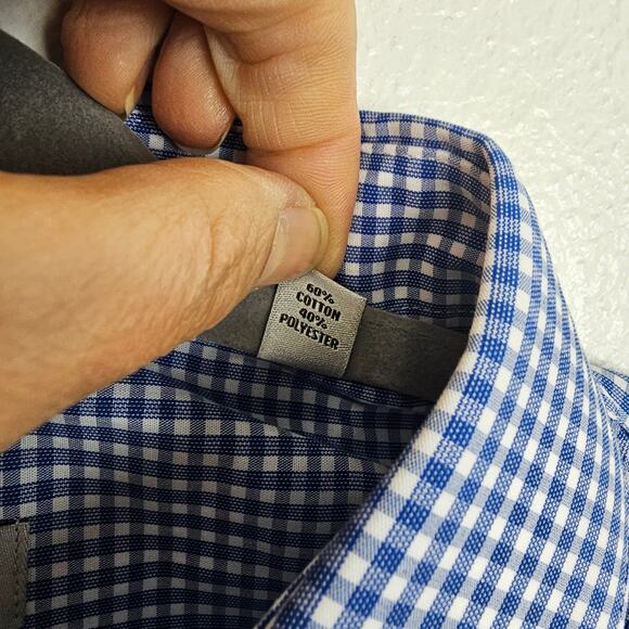 NEW Unlisted Kenneth Cole Dress Shirt Blue White Gingham Checker Men XL Slim Fit - Picture 9 of 10